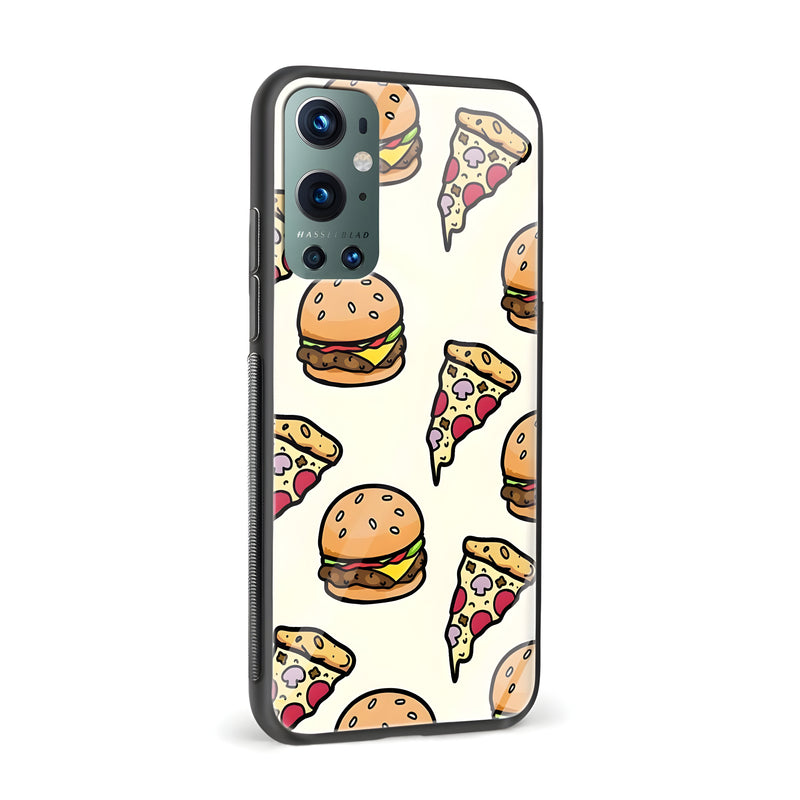 Burger Pizza Pattern Printed Glass Back Phone Case