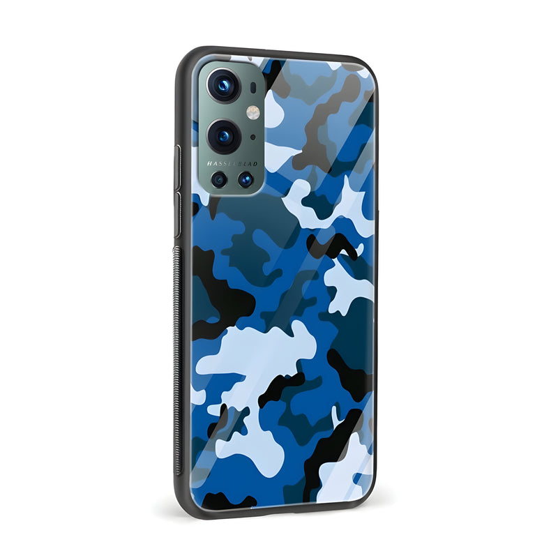 Camouflage Blue Printed Glass Back Phone Case