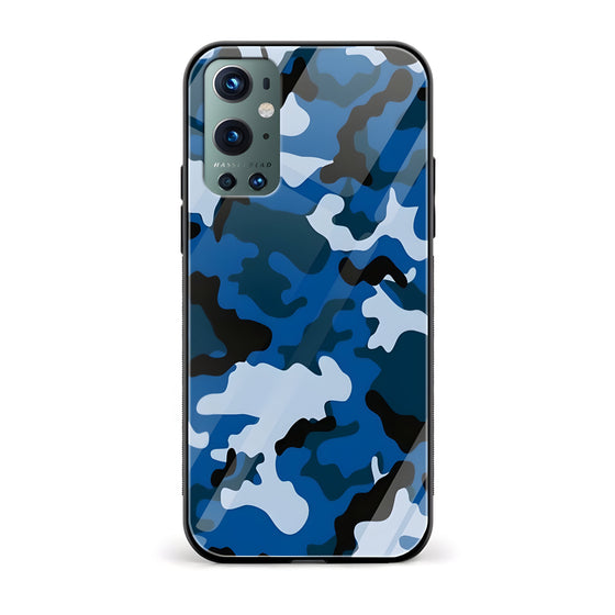 Camouflage Blue Printed Glass Back Phone Case