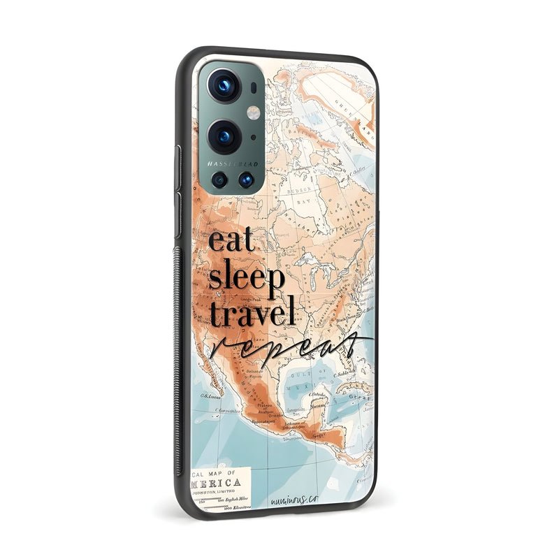 Eat Sleep Travel Repeat Map Glass Back Phone Case