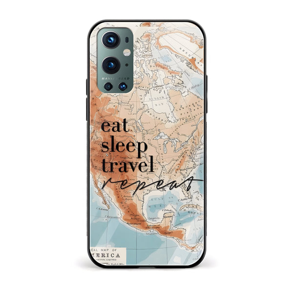 Eat Sleep Travel Repeat Map Glass Back Phone Case