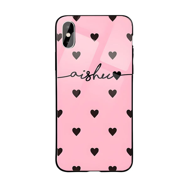 Glass Case With Pink Black Hearts Wave Name  No reviews