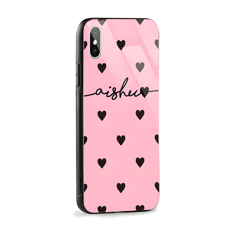 Glass Case With Pink Black Hearts Wave Name  No reviews