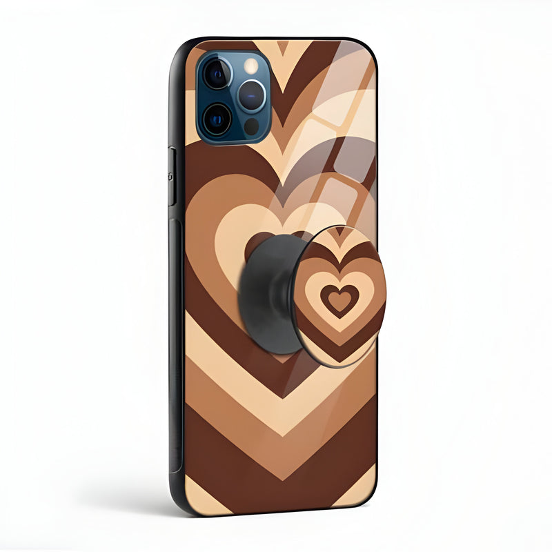 Brown Heart Y2K Glass Case With Pop