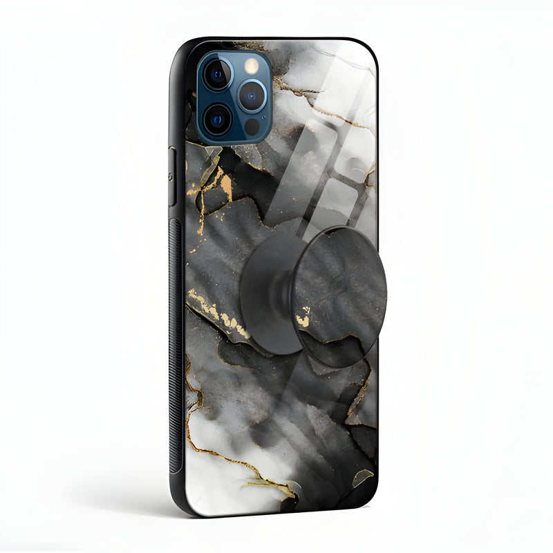 Black Marble Pattern Glass Case With Pop