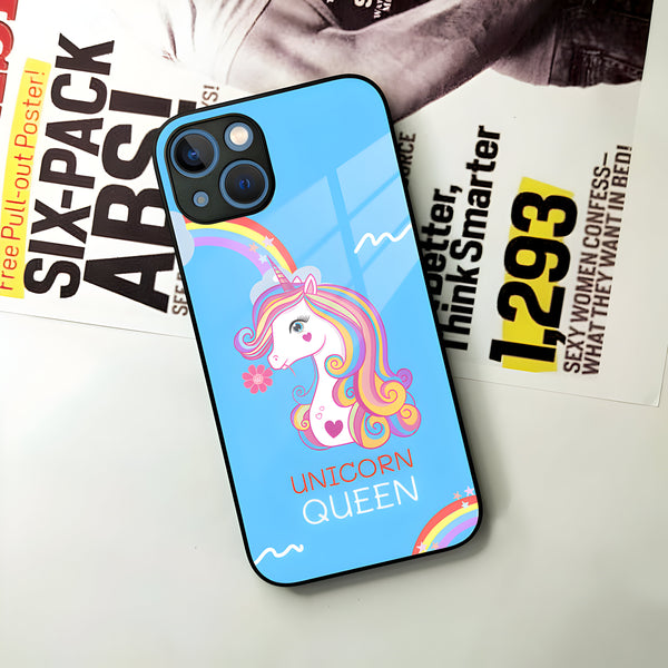 Blue Unicorn Queen Glass Phone Case