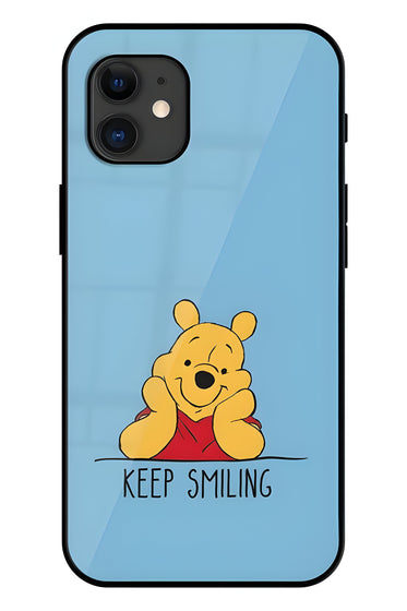 Pooh Keep Smiling Printed Glass Back Phone Case