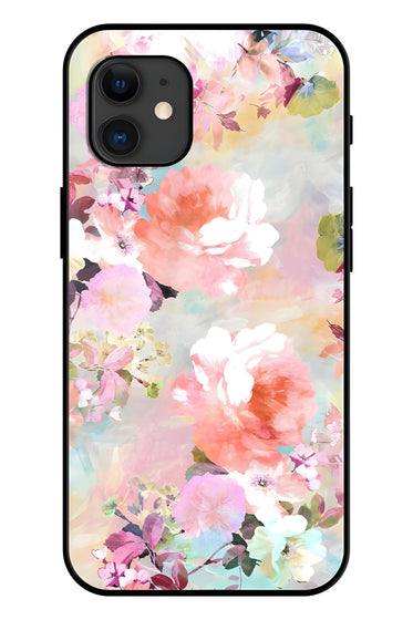 Water Color Flower Art Printed Glass Back Phone Case