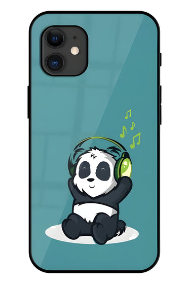 Music Panda Printed Glass Back Phone Case