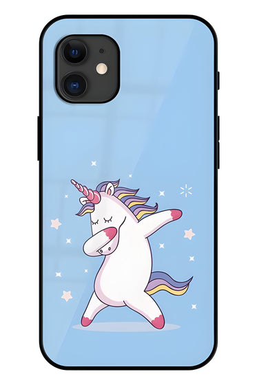 Unicorn Cartoon Printed Glass Back Phone Case