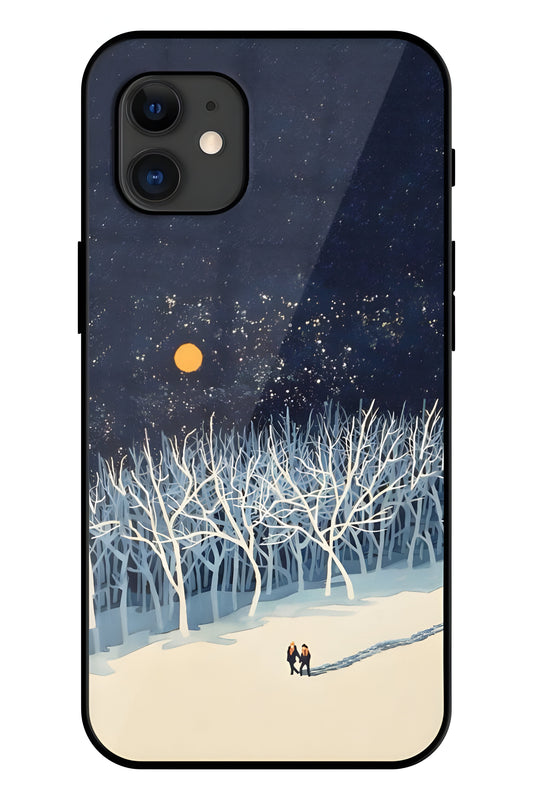 Full Moon Snowshoe Tour Printed Glass Back Phone Case