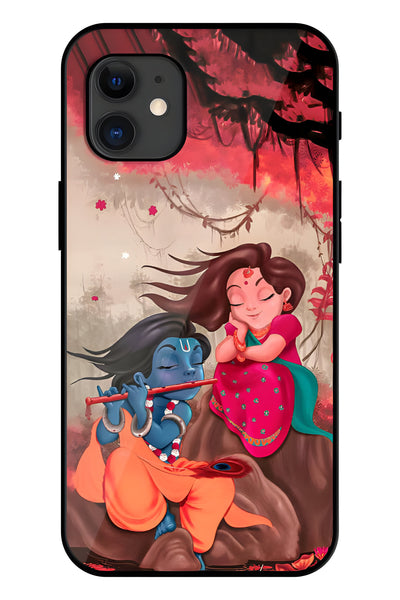 Radhe Krishna Water Art Printed Glass Back Phone Case