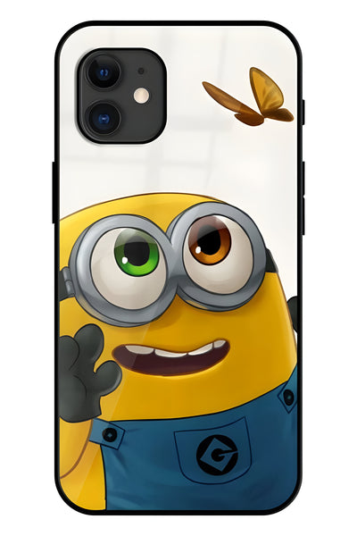 Minion Butterfly Printed Glass Back Phone Case