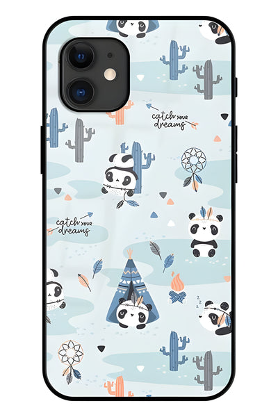 Cute Panda Vector Printed Glass Back Phone Case