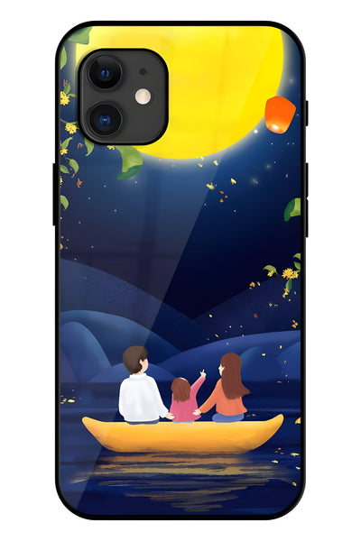 Happy Family And Beautiful View Printed Glass Back Phone Case