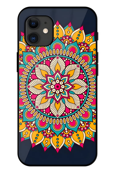 Blue Manadala Art Printed Glass Back Phone Case