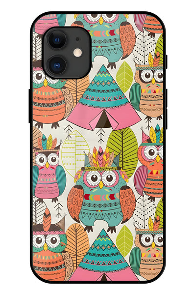 Ethnic Owl Printed Glass Back Phone Case