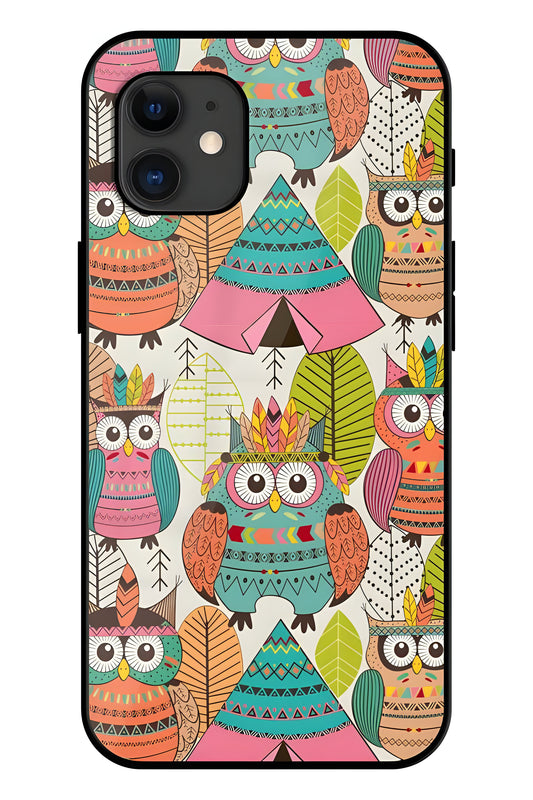 Ethnic Owl Printed Glass Back Phone Case