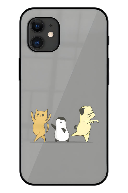 Dacing Cartoon Design Printed Glass Back Phone Case