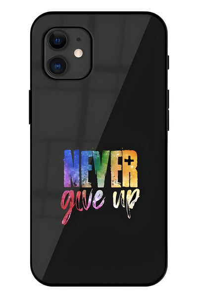 Never Give Up Printed Glass Back Phone Case