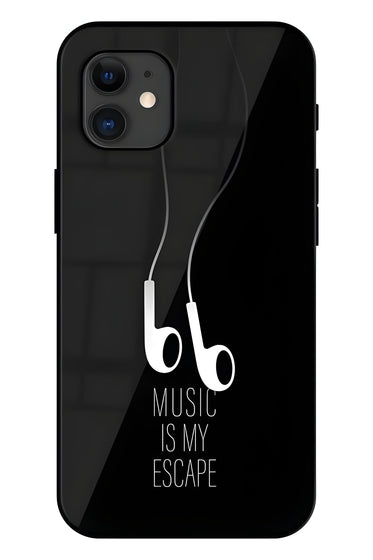 Music Is My Escape Printed Glass Back Phone Case