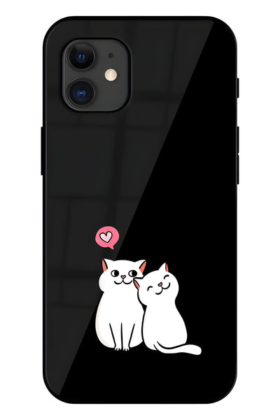 Cat Love Printed Glass Back Phone Case