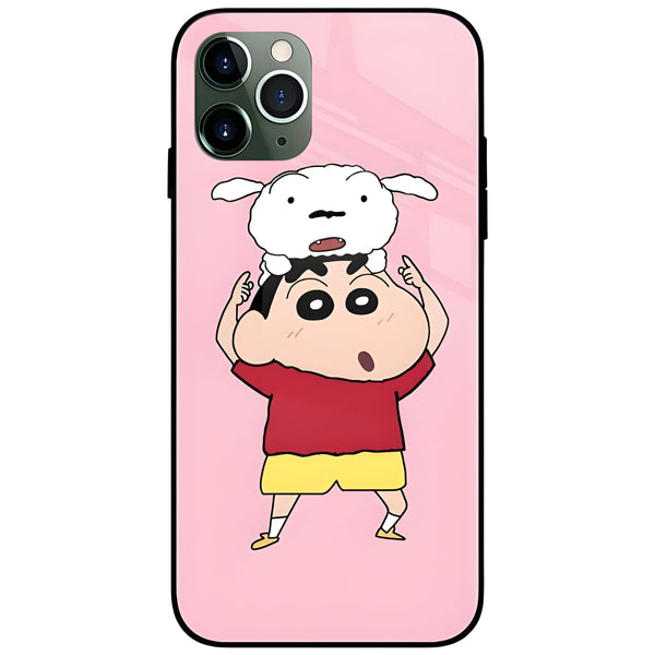 Shinchan with Shiro Glass Case Back Cover