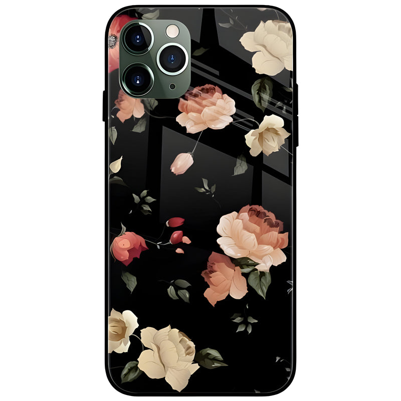 Big Flowers Black Glass Case Back Cover