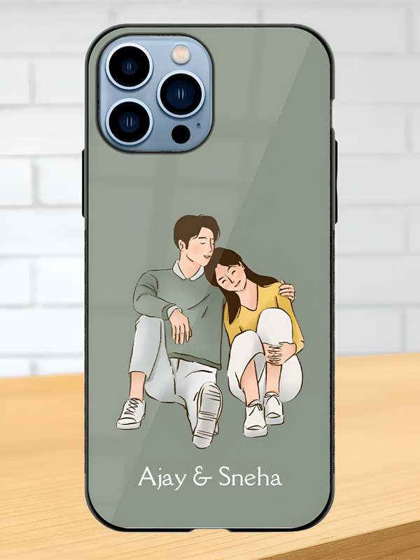 Romantic Couple Leaning On Each Other Designer Premium Glass Case with Your Name