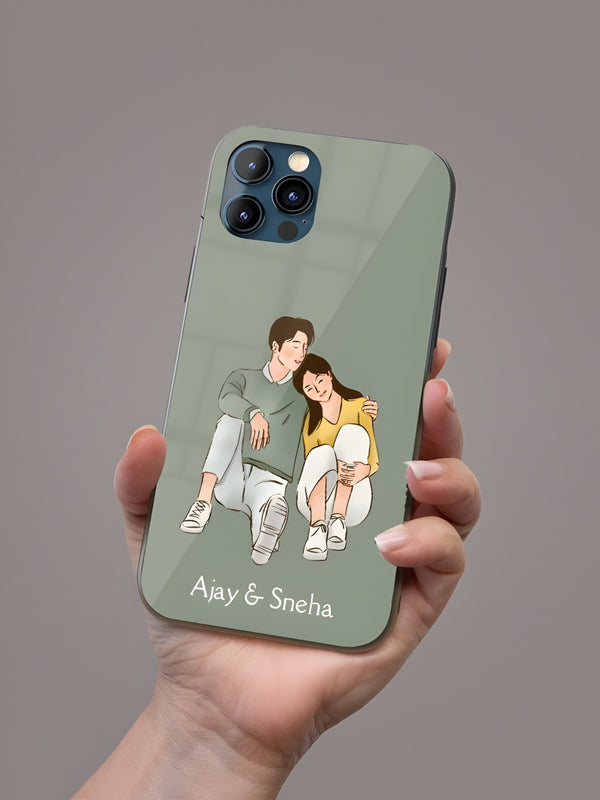 Romantic Couple Leaning On Each Other Designer Premium Glass Case with Your Name