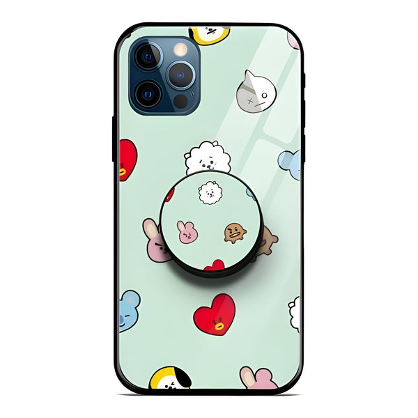 Cartoon Emoji Glass Case With Pop