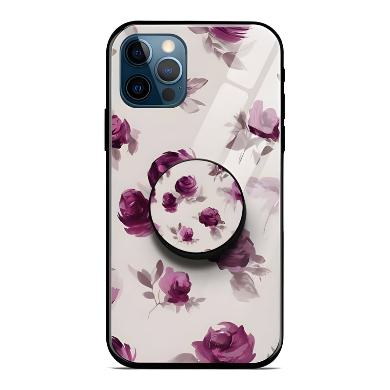 Purple Rose Design Glass Case With Pop