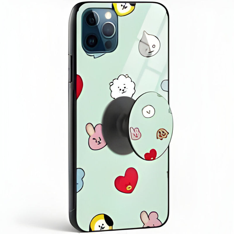 Cartoon Emoji Glass Case With Pop