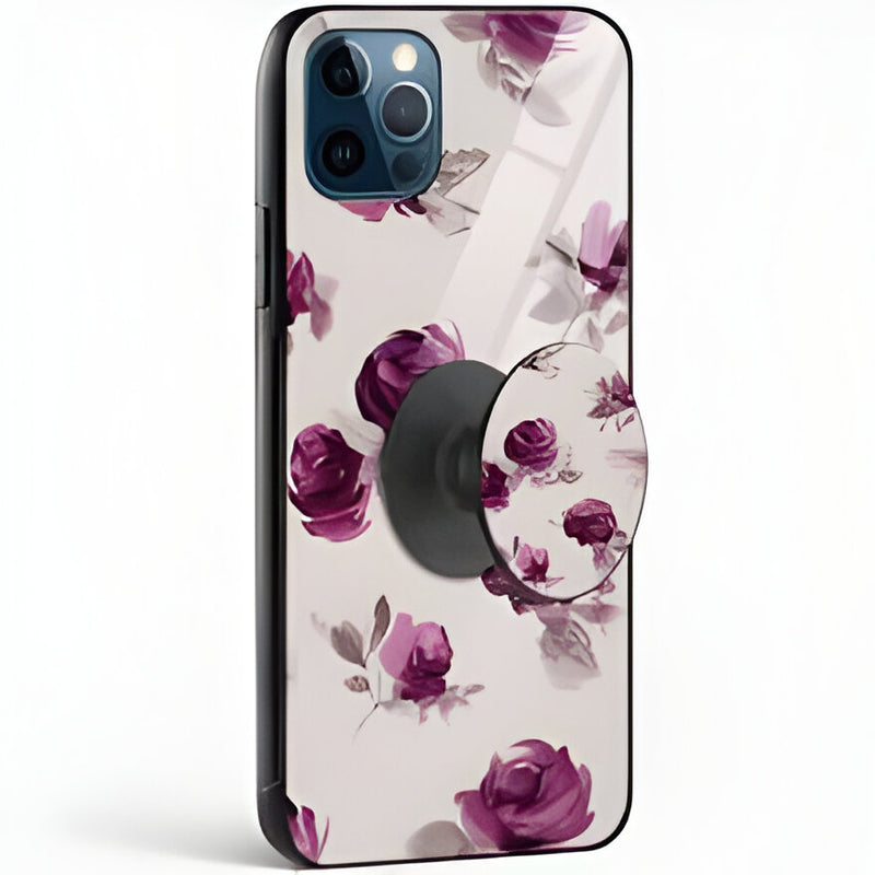 Purple Rose Design Glass Case With Pop